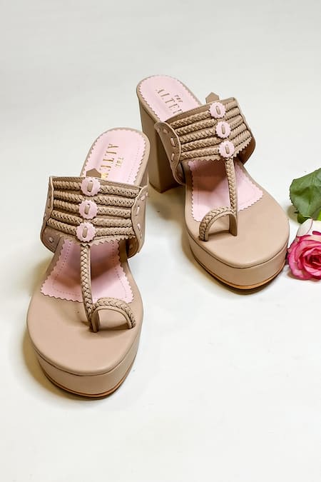 Buy The Alter Beige Bows Kolhapuri Braided Strap Heels at Aza Fashions Buy_The Alter_Beige Bows Kolhapuri Braided Strap Heels _at_Aza_Fashions