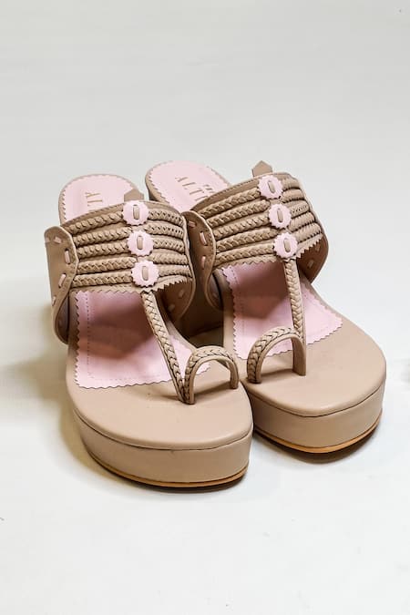 Shop The Alter Beige Bows Kolhapuri Braided Strap Heels at Aza Fashions Shop_The Alter_Beige Bows Kolhapuri Braided Strap Heels _at_Aza_Fashions