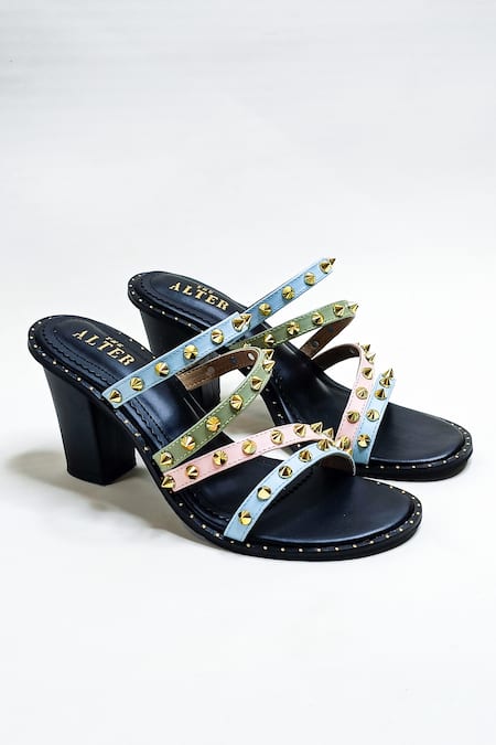 Shop The Alter Black Studs Studded Strap Block Heels at Aza Fashions Shop_The Alter_Black Studs Studded Strap Block Heels _at_Aza_Fashions