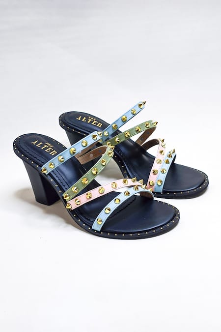 The Alter Black Studs Studded Strap Block Heels Online at Aza Fashions The Alter_Black Studs Studded Strap Block Heels _Online_at_Aza_Fashions