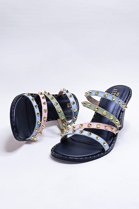 Buy The Alter Black Studs Studded Strap Block Heels Buy_The Alter_Black Studs Studded Strap Block Heels