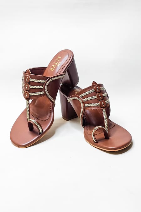 Buy The Alter Brown Kolhapuri Braided Strap Block Heels at Aza Fashions Buy_The Alter_Brown Kolhapuri Braided Strap Block Heels _at_Aza_Fashions