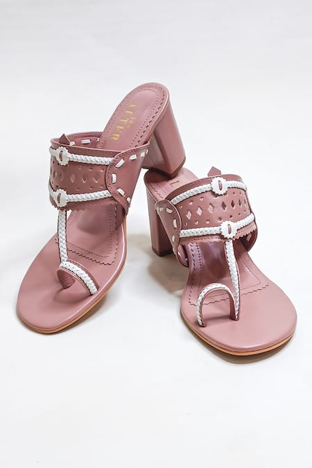Buy_The Alter_Pink Cut Work Kolhapuri Cut-work Strap Block Heels _Online_at_Aza_Fashions