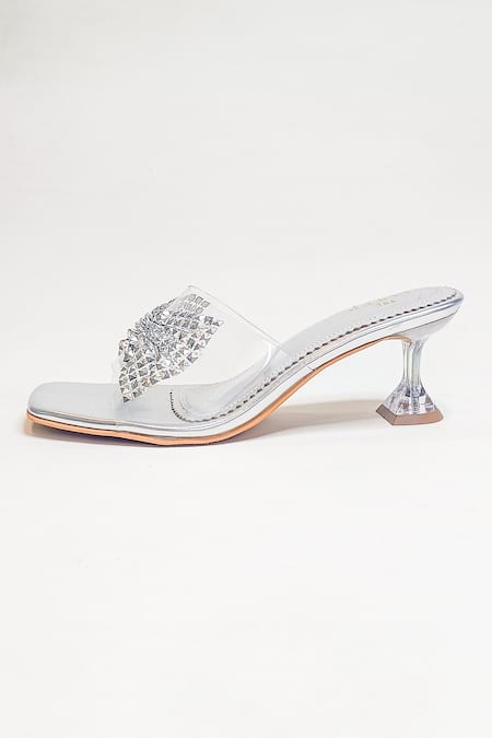 The Alter_Silver Sequins Strap Pyramid Heels _Online_at_Aza_Fashions