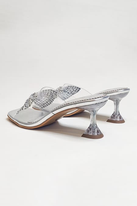 Buy_The Alter_Silver Sequins Strap Pyramid Heels _Online_at_Aza_Fashions