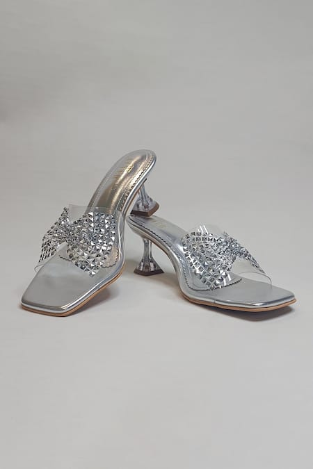 Shop_The Alter_Silver Sequins Strap Pyramid Heels _Online_at_Aza_Fashions
