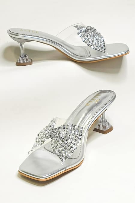 Buy_The Alter_Silver Sequins Strap Pyramid Heels 
