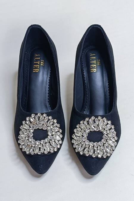 The Alter_Black Crystals Flower Embellished Stilettos _Online_at_Aza_Fashions
