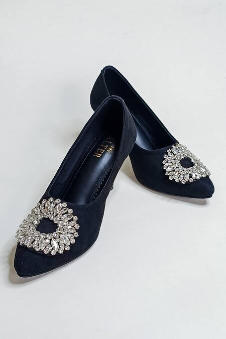 Buy_The Alter_Black Crystals Flower Embellished Stilettos _Online_at_Aza_Fashions