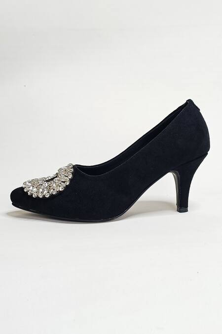 Shop_The Alter_Black Crystals Flower Embellished Stilettos _Online_at_Aza_Fashions