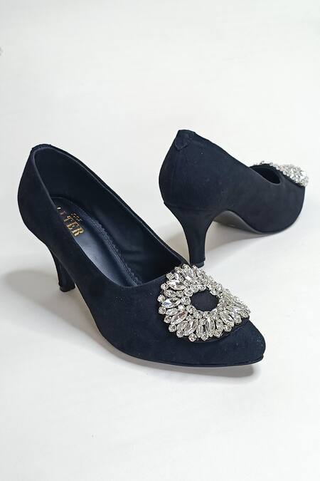 The Alter_Black Crystals Flower Embellished Stilettos _at_Aza_Fashions