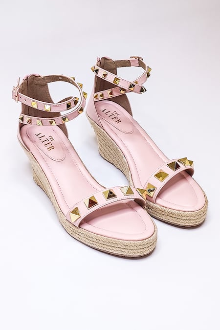 Shop The Alter Pink Studs Embellished Wedges at Aza Fashions Shop_The Alter_Pink Studs Embellished Wedges _at_Aza_Fashions