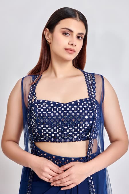 Shop Meenagurnam Blue Net, Georgette Mirrors, Mirrorwork Embellished Blouse Draped Skirt Set Online at Aza Fashions Shop_Meenagurnam_Blue Net, Georgette Mirrors, Mirrorwork Embellished Blouse Draped Skirt Set _Online_at_Aza_Fashions
