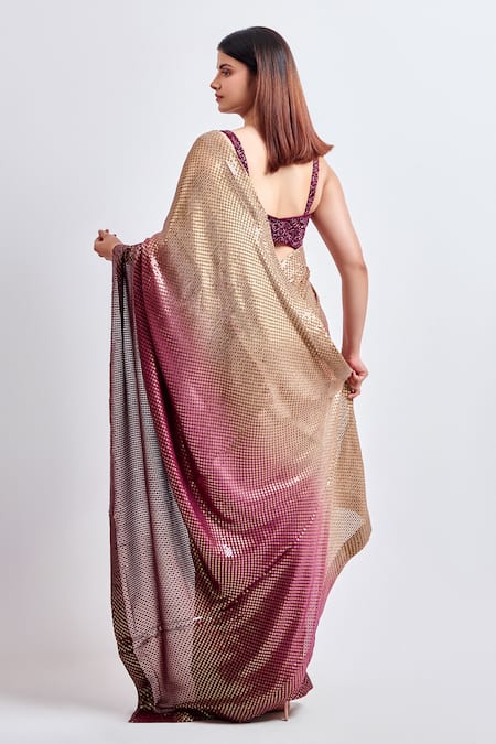 Meenagurnam Sequin Embellished Ombre Saree With Blouse 