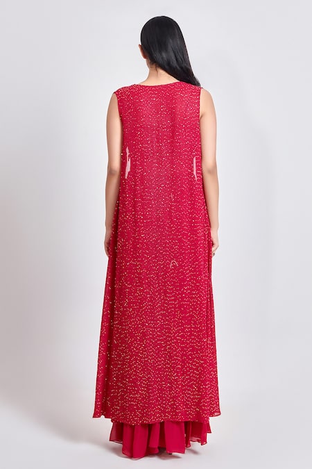 Shop Meenagurnam Red Viscose, Georgette Embroidery, Sequins Sweetheart Neck Cape And Sharara Set at Aza Fashions Shop_Meenagurnam_Red Viscose, Georgette Embroidery, Sequins Sweetheart Neck Cape And Sharara Set _at_Aza_Fashions