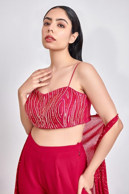 Meenagurnam Red Viscose, Georgette Embroidery, Sequins Sweetheart Neck Cape And Sharara Set at Aza Fashions Meenagurnam_Red Viscose, Georgette Embroidery, Sequins Sweetheart Neck Cape And Sharara Set _at_Aza_Fashions