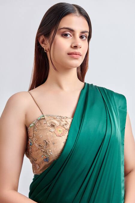 Buy_Meenagurnam_Green Armani Satin Embroidered Sequin Sweetheart Saree With Blouse _Online_at_Aza_Fashions