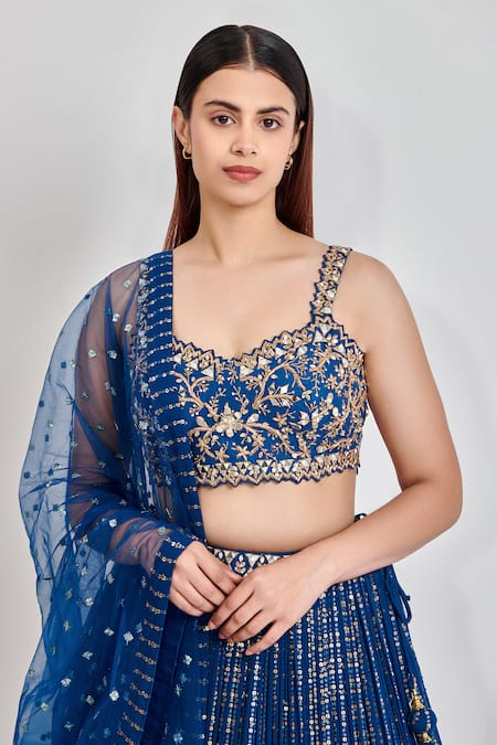 Buy Meenagurnam Blue Georgette Embroidered Zari Sweetheart Lehenga Cutwork Blouse Set Online at Aza Fashions Buy_Meenagurnam_Blue Georgette Embroidered Zari Sweetheart Lehenga Cutwork Blouse Set _Online_at_Aza_Fashions