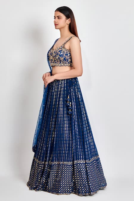 Shop Meenagurnam Blue Georgette Embroidered Zari Sweetheart Lehenga Cutwork Blouse Set Online at Aza Fashions Shop_Meenagurnam_Blue Georgette Embroidered Zari Sweetheart Lehenga Cutwork Blouse Set _Online_at_Aza_Fashions
