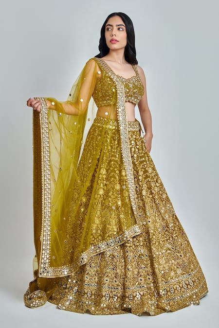 Buy Meenagurnam Green Georgette Embroidery, Mirrors Sweetheart Neck Zari And Work Lehenga Set Online at Aza Fashions Buy_Meenagurnam_Green Georgette Embroidery, Mirrors Sweetheart Neck Zari And Work Lehenga Set _Online_at_Aza_Fashions