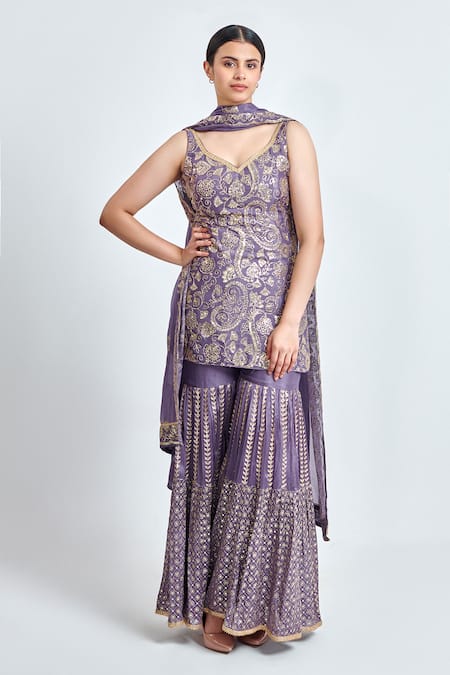 MeenaGurnam Paisley Sequin Work Kurta Sharara Set 