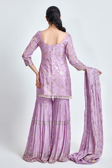 Meenagurnam Blooming Garden Sequin Work Kurta Sharara Set 