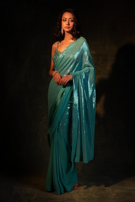 MeenaGurnam Sequin Saree With Blouse 