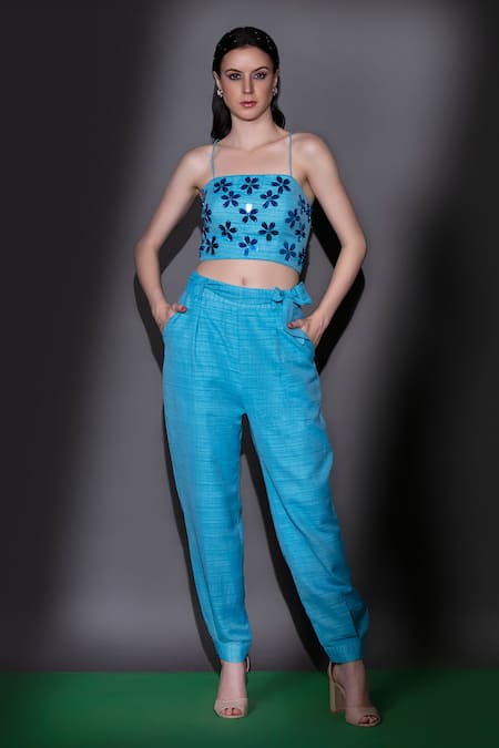 Laser-cut blue denim jeans – Mila Βoutique