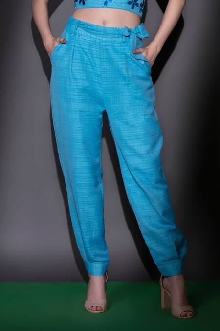 Nitara Dhanraj Label Blue Silk Beads, Cut Work Square Neck Embroidered Crop Top And Balloon Pant Set Online at Aza Fashions Nitara Dhanraj Label_Blue Silk Beads, Cut Work Square Neck Embroidered Crop Top And Balloon Pant Set _Online_at_Aza_Fashions