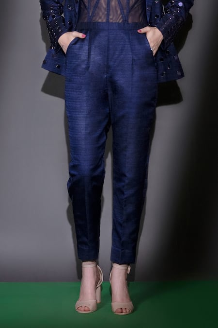 Nitara Dhanraj Label Blue Silk Beads Collared, Sweetheart Embroidered Jacket With Corset Jumpsuit Online at Aza Fashions Nitara Dhanraj Label_Blue Silk Beads Collared, Sweetheart Embroidered Jacket With Corset Jumpsuit _Online_at_Aza_Fashions