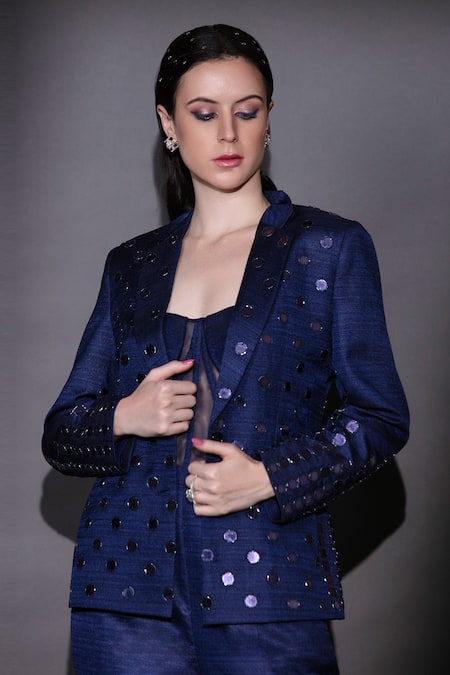 Buy Nitara Dhanraj Label Blue Silk Beads Collared, Sweetheart Embroidered Jacket With Corset Jumpsuit Online at Aza Fashions Buy_Nitara Dhanraj Label_Blue Silk Beads Collared, Sweetheart Embroidered Jacket With Corset Jumpsuit _Online_at_Aza_Fashions
