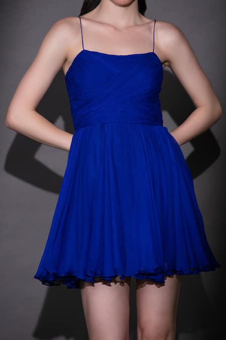 Buy Nitara Dhanraj Label Blue Silk Square Neck Royal Matka Sleeveless Dress Online at Aza Fashions Buy_Nitara Dhanraj Label_Blue Silk Square Neck Royal Matka Sleeveless Dress _Online_at_Aza_Fashions