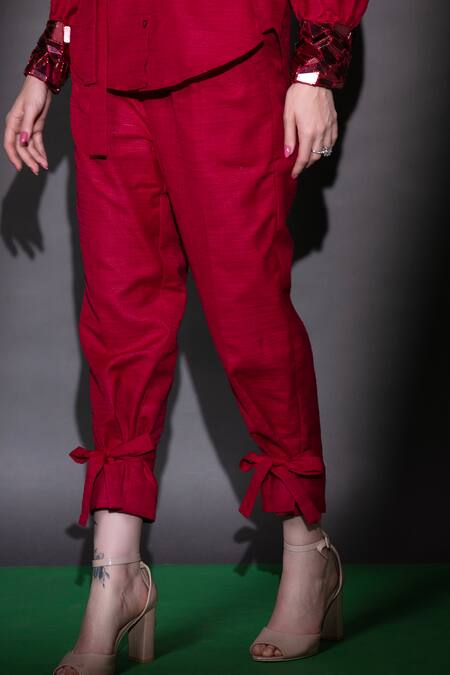Buy Nitara Dhanraj Label Red Silk Beads, Cut Work Collared Cuff Embroidered Shirt And Pant Set Online at Aza Fashions Buy_Nitara Dhanraj Label_Red Silk Beads, Cut Work Collared Cuff Embroidered Shirt And Pant Set _Online_at_Aza_Fashions