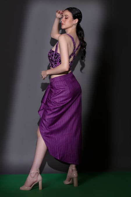 Nitara Dhanraj Label Embroidered Top & Draped Skirt Set 