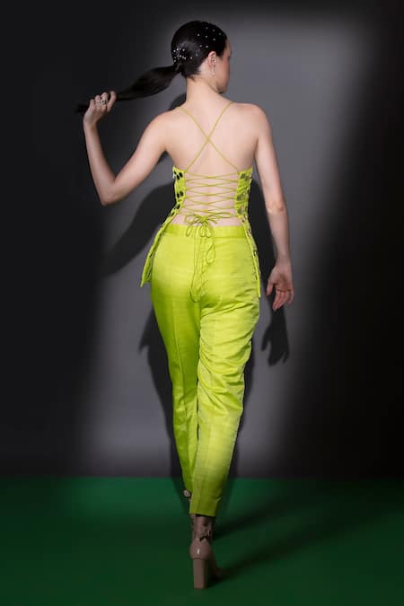 Shop Nitara Dhanraj Label Green Silk Beads Square Neck Embroidered Top And Pant Set at Aza Fashions Shop_Nitara Dhanraj Label_Green Silk Beads Square Neck Embroidered Top And Pant Set _at_Aza_Fashions