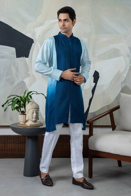 Buy Smriti By Anju Agarwal Blue Silk, Maheshwari, Cotton Embroidery Lehr Ombre Kurta Set Online at Aza Fashions Buy_Smriti By Anju Agarwal_Blue Silk, Maheshwari, Cotton Embroidery Lehr Ombre Kurta Set _Online_at_Aza_Fashions