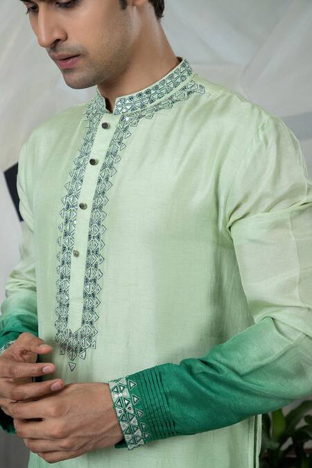 Smriti By Anju Agarwal_Green Silk, Cotton Embroidery Ombre Thread Kurta Set _Online_at_Aza_Fashions