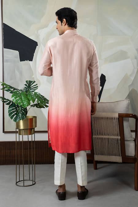 Shop Smriti By Anju Agarwal Peach Silk, Cotton Embroidery Miniature Floral Butti Kurta With Pajama at Aza Fashions Shop_Smriti By Anju Agarwal_Peach Silk, Cotton Embroidery Miniature Floral Butti Kurta With Pajama _at_Aza_Fashions