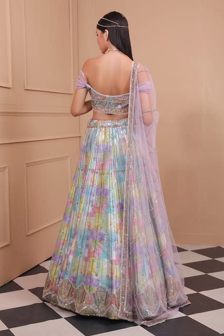 Laxmishriali Multi Color Net, Silk Pearls, Beads Digital Printed And Embroidered Lehenga Set Online at Aza Fashions Laxmishriali_Multi Color Net, Silk Pearls, Beads Digital Printed And Embroidered Lehenga Set _Online_at_Aza_Fashions