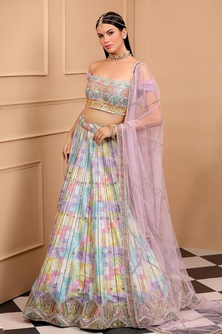 Buy_Laxmishriali_Multi Color Net, Silk Pearls, Beads Digital Printed And Embroidered Lehenga Set _Online_at_Aza_Fashions