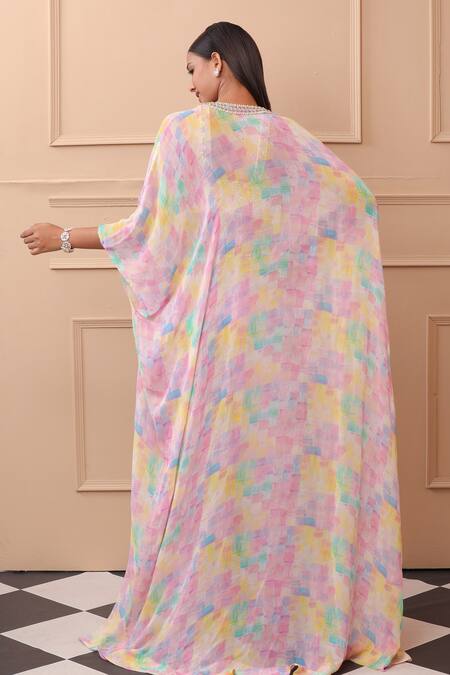 Laxmishriali Multi Color Silk, Georgette Beads, Embroidery Geometric Print Cape Pant Set Online at Aza Fashions Laxmishriali_Multi Color Silk, Georgette Beads, Embroidery Geometric Print Cape Pant Set _Online_at_Aza_Fashions