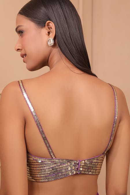 Shop Laxmishriali Purple Silk Sequins Square Neck Geometric Print Blazer Pant Set Online at Aza Fashions Shop_Laxmishriali_Purple Silk Sequins Square Neck Geometric Print Blazer Pant Set _Online_at_Aza_Fashions