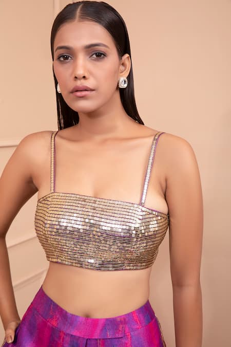 Laxmishriali Purple Silk Sequins Square Neck Geometric Print Blazer Pant Set at Aza Fashions Laxmishriali_Purple Silk Sequins Square Neck Geometric Print Blazer Pant Set _at_Aza_Fashions