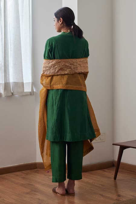 Shop_Shorshe Clothing_Gold Tissue Gota Patti Border Dupatta _at_Aza_Fashions