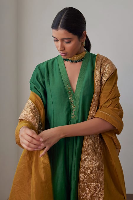 Shop_Shorshe Clothing_Gold Tissue Gota Patti Border Dupatta _Online_at_Aza_Fashions