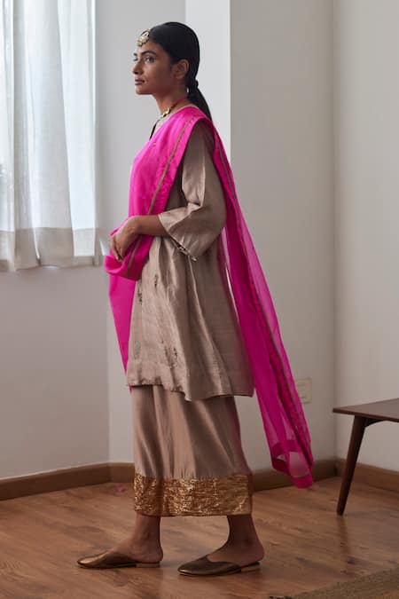 Shop_Shorshe Clothing_Pink Organza Embroidery Hand Lace Dupatta_Online_at_Aza_Fashions