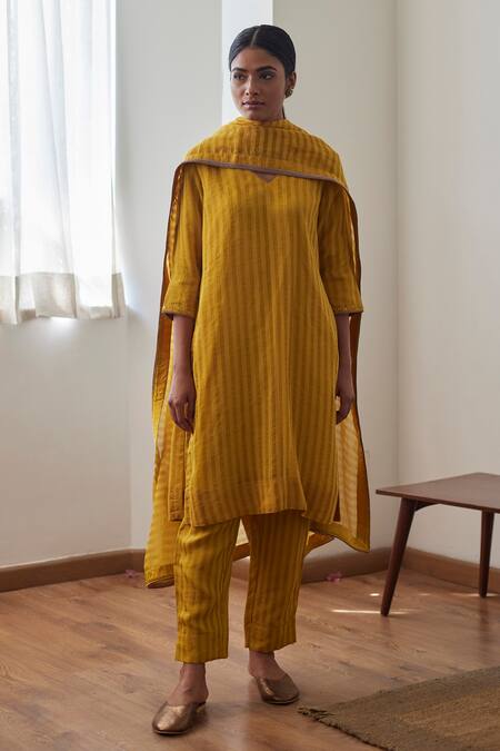 Shorshe Clothing Yellow Pashmina Zari Zardozi Embroidered Dupatta 