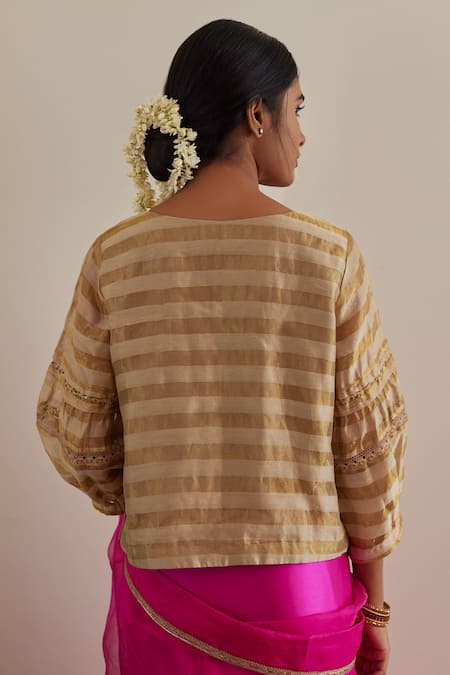 Shorshe Clothing_Pink Silk Organza, Satin, Handloom Cotton Lace Embroidered Saree With Blouse _at_Aza_Fashions