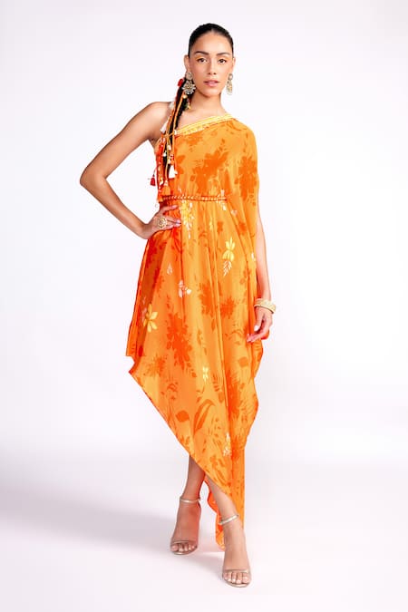 Isha Gupta Tayal Tonal Floral Print Kaftan With Belt 