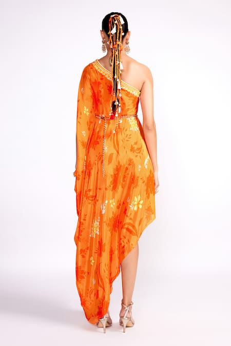 ISHA GUPTA TAYAL Tonal Floral Print Kaftan With Belt 